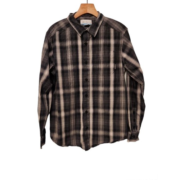 Columbia Plaid Shirt Black Gray Button Up Long Sleeve Light Mens Medium EUC - Picture 1 of 12